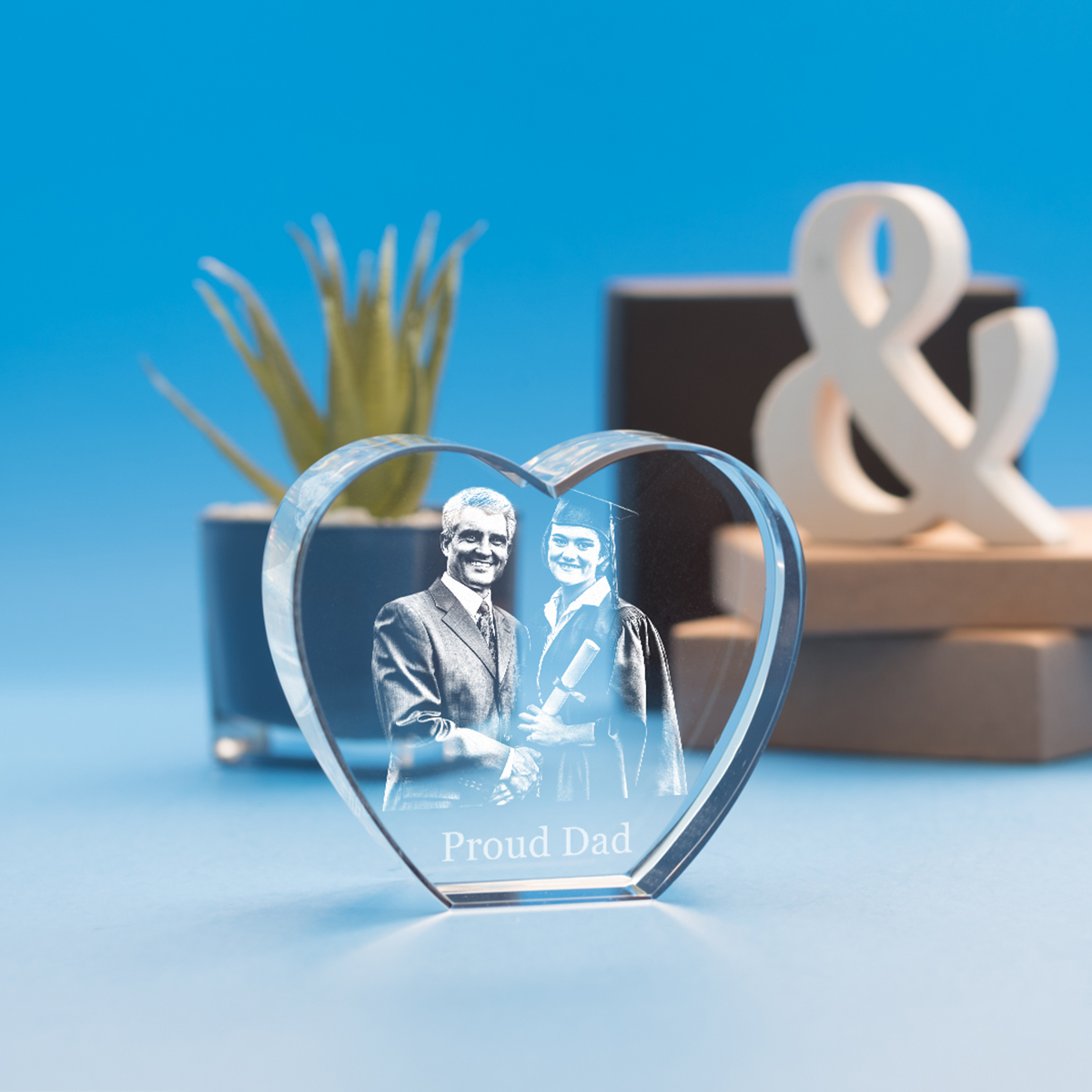 Graduation Heart Crystal, 3D Engraved