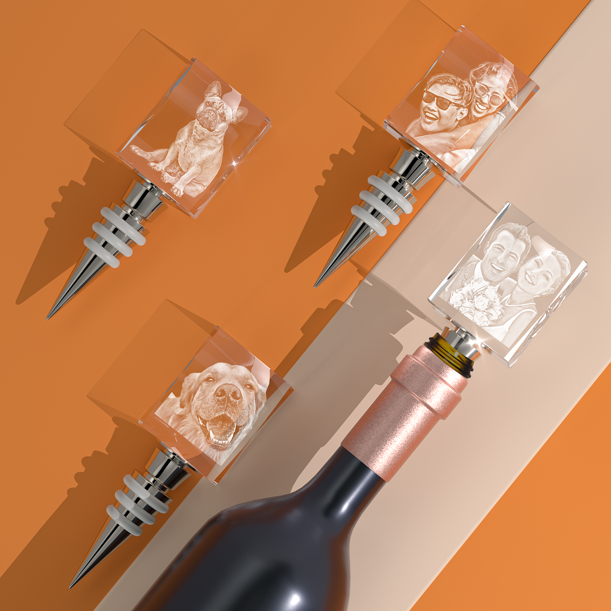 3D Crystal Photo Wine Stopper 3D Rectangle Crystal 3D Pictures | Engraved Crystal Photo Cube Gifts for Women and Men