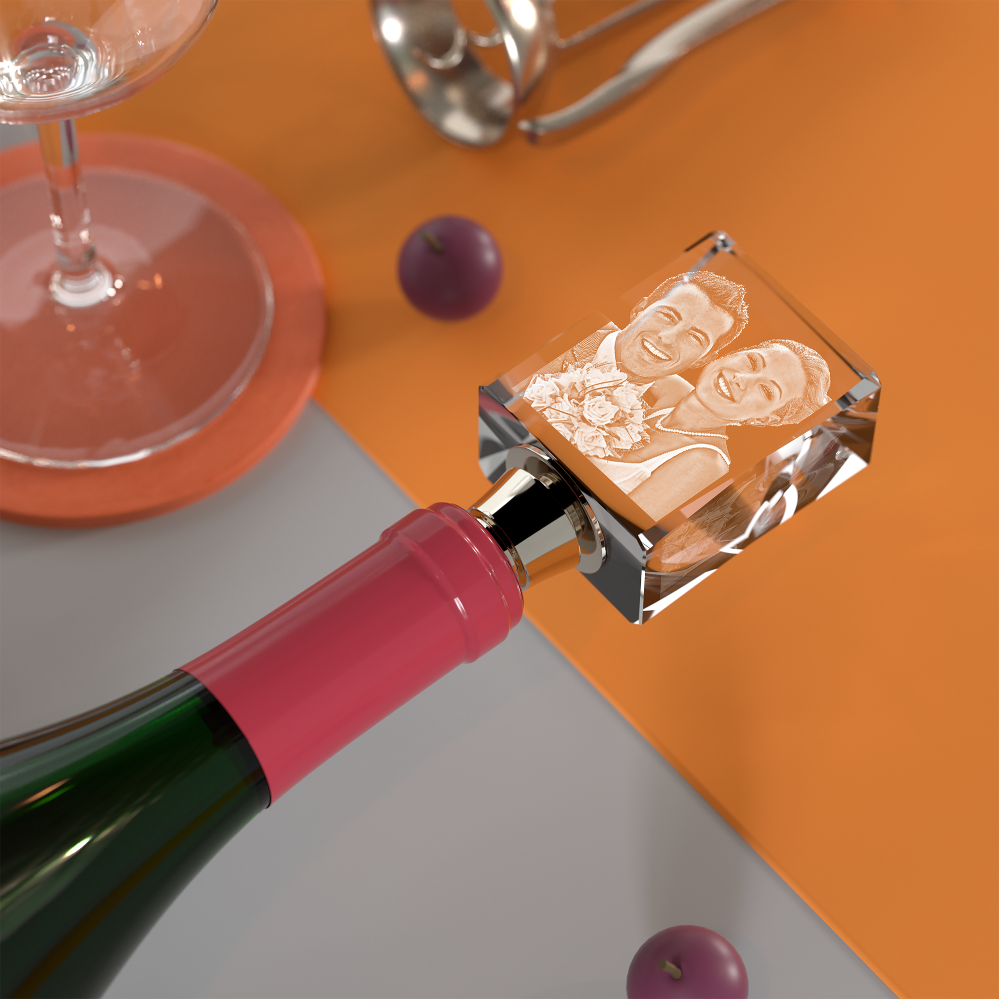 3D Crystal Photo Wine Stopper 3D Rectangle Crystal 3D Pictures | Engraved Crystal Photo Cube Gifts for Women and Men