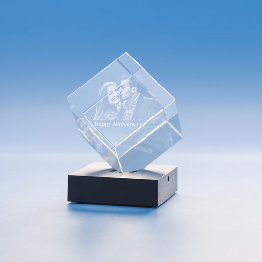 Anniversary Cube Crystal, 3D Engraved