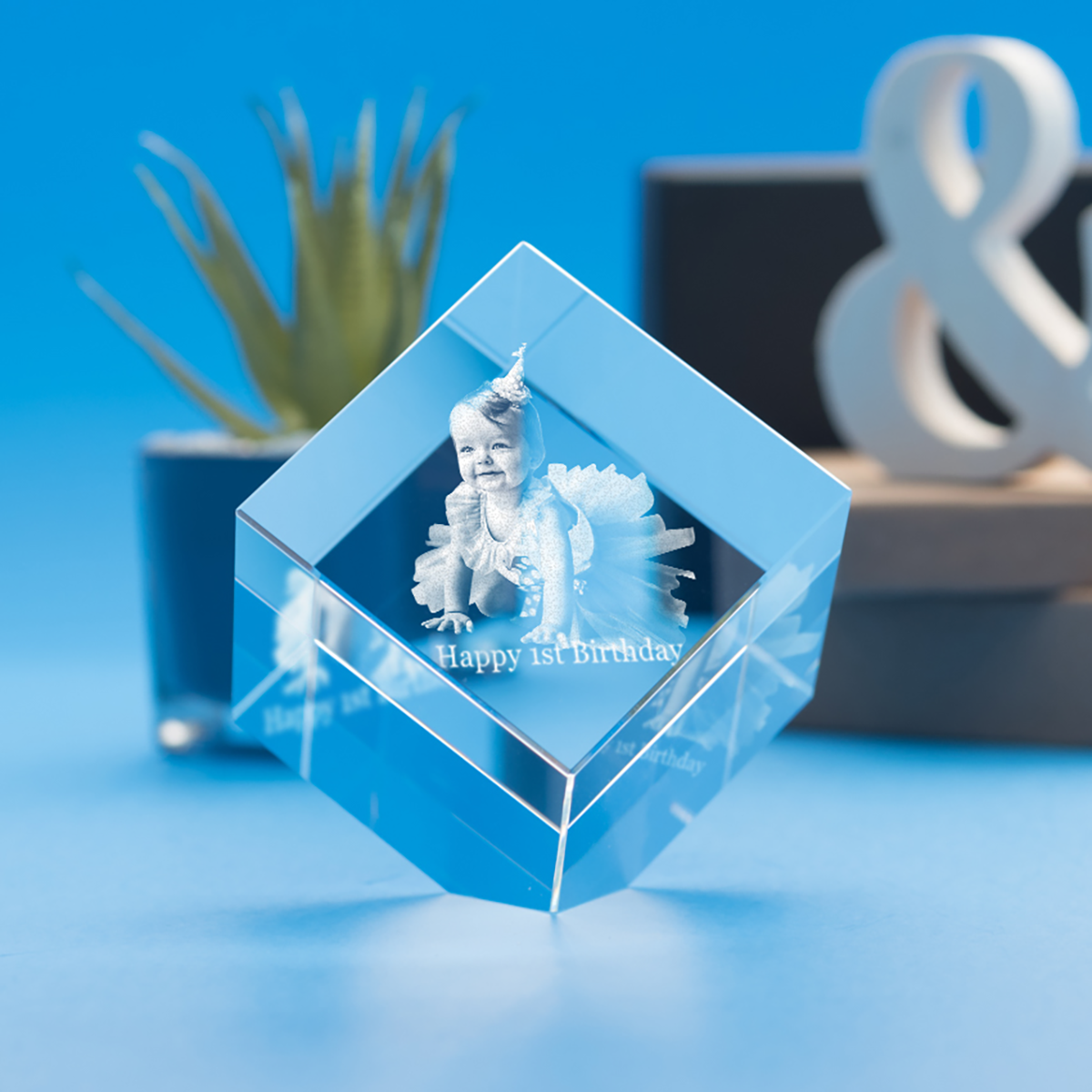 Birthday Cube Crystal, 3D Engraved