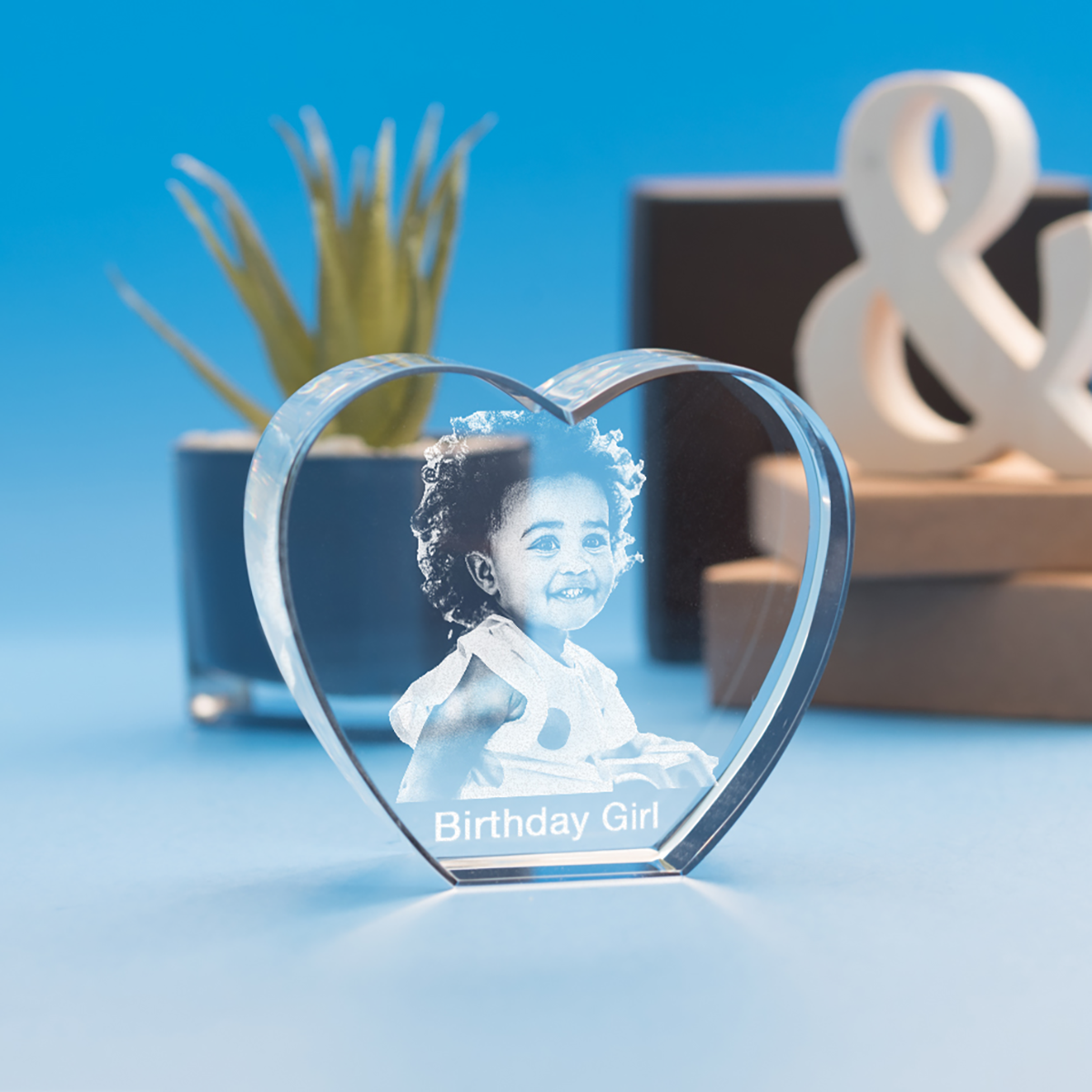 Birthday Heart Crystal, 3D Engraved