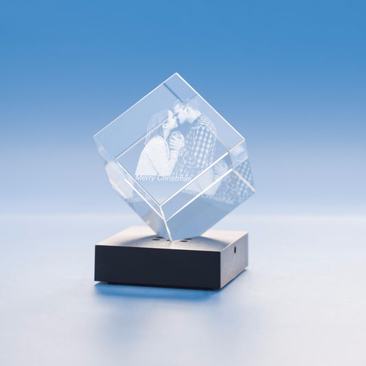 Christmas Cube Crystal, 3D Engraved