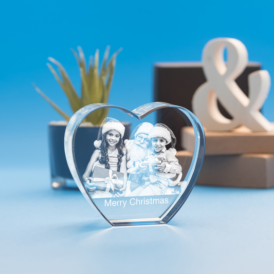 Christmas Heart Crystal, 3D Engraved