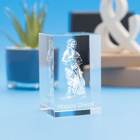 Diwali Celebration Tower Crystal, 3D Engraved