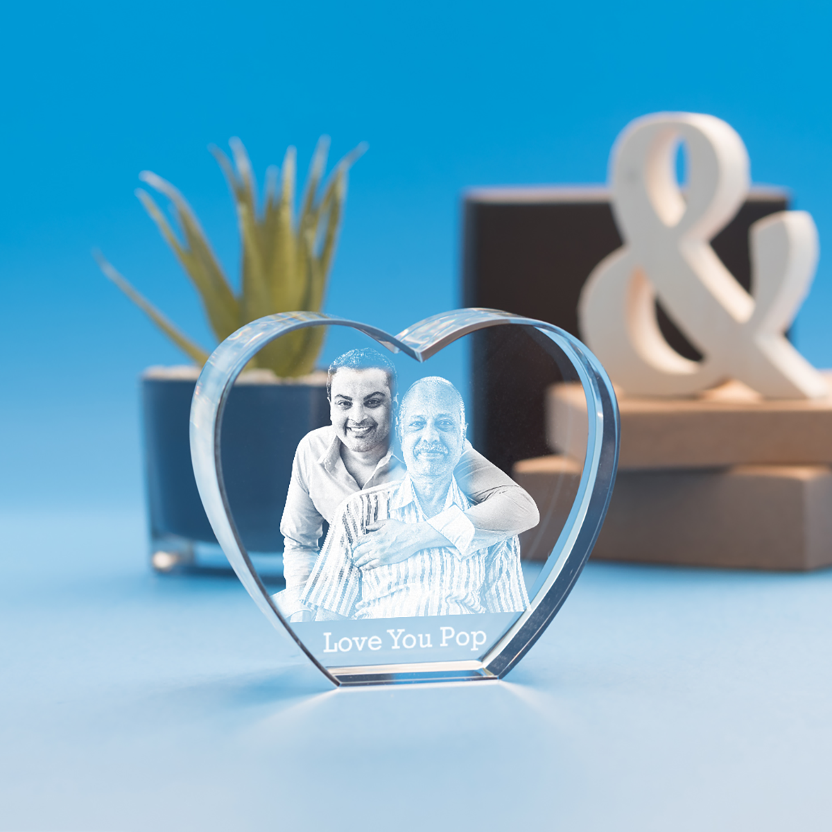 Father's Day Heart Crystal, 3D Engraved