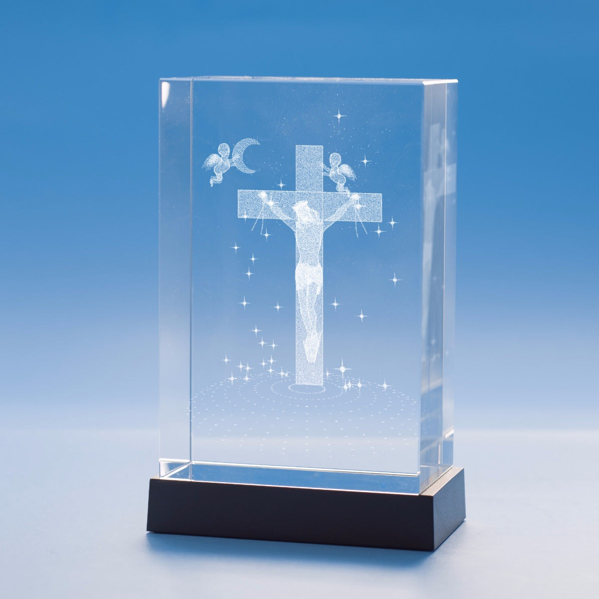 Jesus on Cross Religious Designs Tower Crystal, 3D Engraved