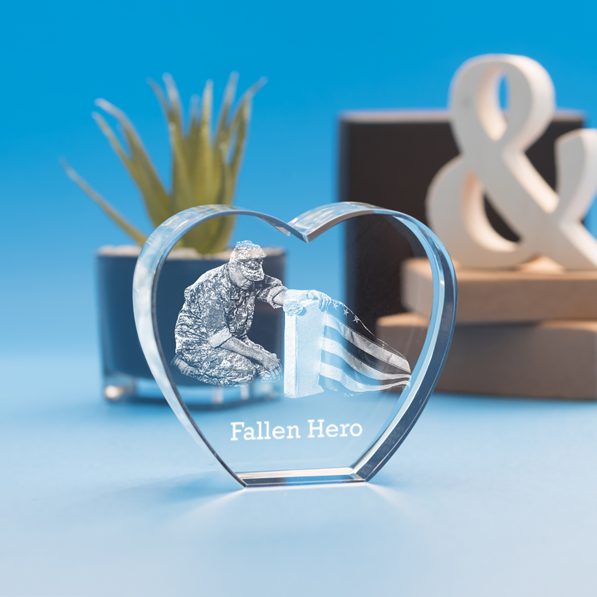Memorial Heart Crystal, 3D Engraved