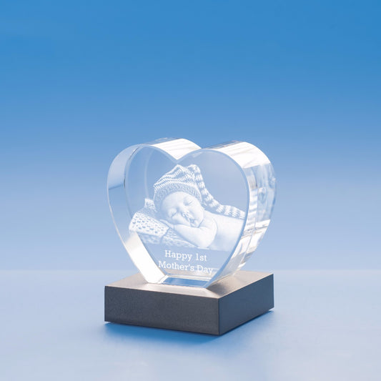 Mother's Day Heart Crystal, 3D Engraved