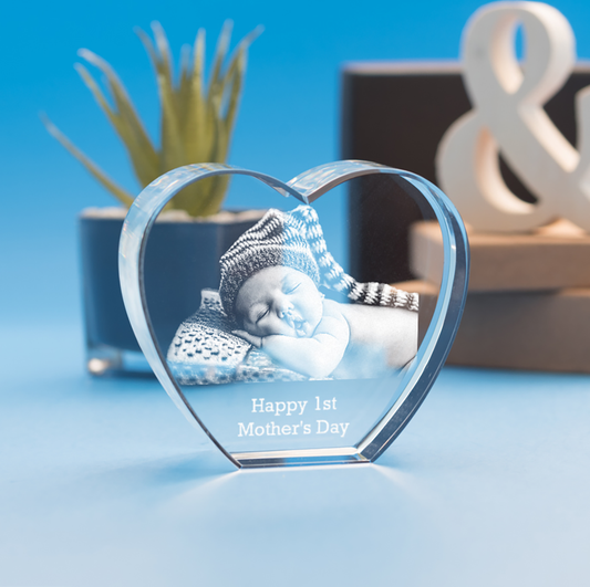 Mother's Day Heart Crystal, 3D Engraved