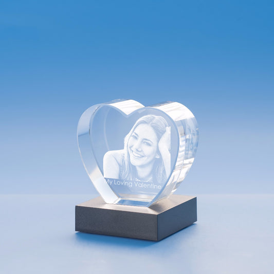 Valentine's Day Heart Crystal, 3D Engraved