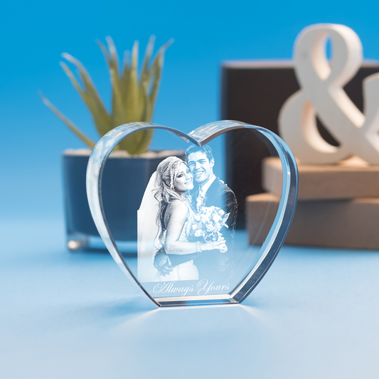 Wedding Heart Crystal, 3D Engraved